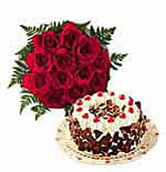 12 Roses with  Black Forest cake