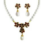 Garnet Flower Pearl Set